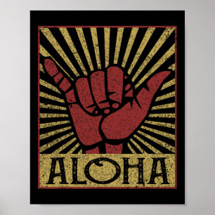 Póster Aloha Hawaiano Hawái Antiguo Acha Shaka Sig