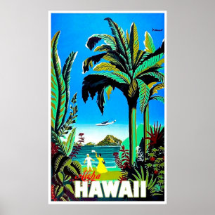 Póster Aloha Hawaii, isla tropical, viaje en aerolínea vi