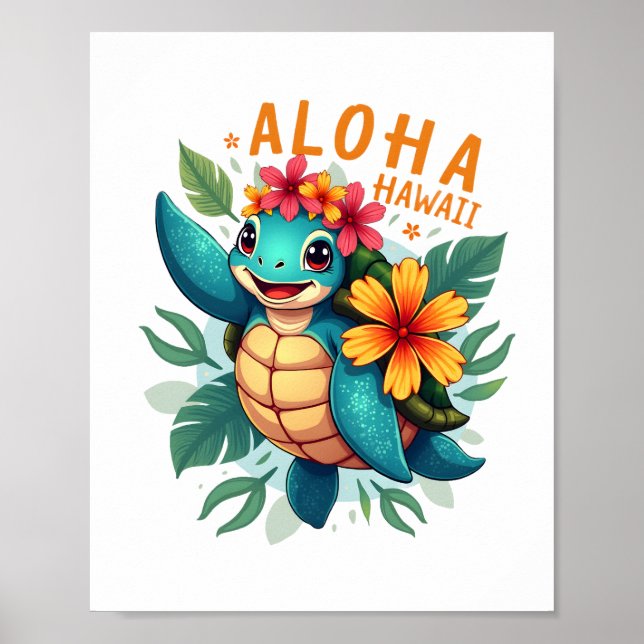 Póster Aloha Hawaii-Shirt Mujeres Chicas de tortugas mari (Frente)