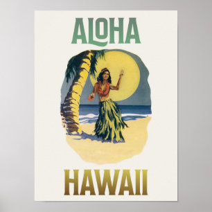 Póster Aloha Hawaii Vintage Hula Chica