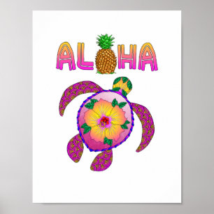 Póster Aloha Hawaiian Honu Turtle