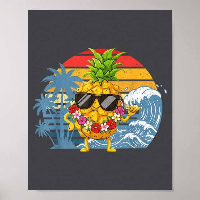 Póster Aloha Hawaiian Pineapple Sign Hawaii Shaka Fun (Frente)