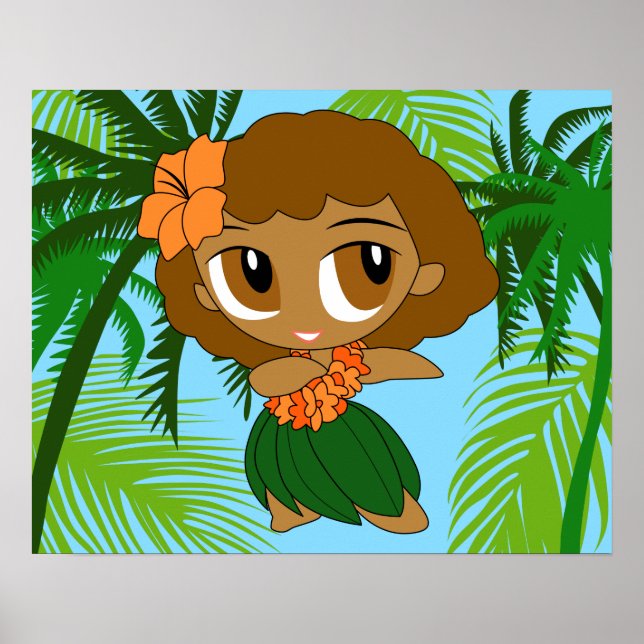 Póster Aloha Honeys Hawaiian Brown Hair Hula Chica (Frente)
