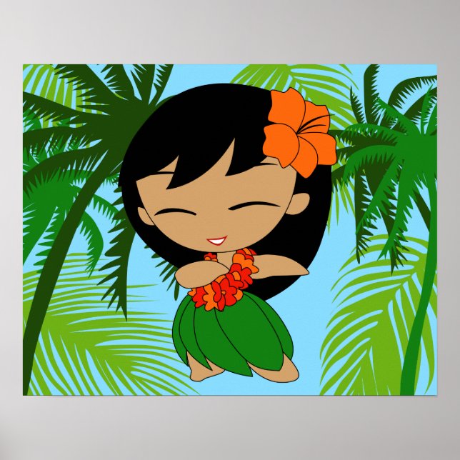 Póster Aloha Honeys Naranja hawaiano Hibiscus Hula Chica (Frente)
