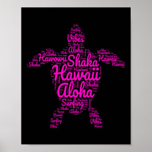 Póster Aloha I Love Hawaii Sea Turtles Shaka Surfing Vibe
