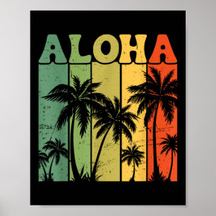Póster Aloha Isla Hawaiana Palmeras Tabla de Surf Playa H