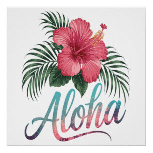 Póster Aloha Islas Hawaianas Hawái Flor de Hibisco
