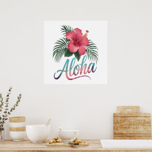 Póster Aloha Islas Hawaianas Hawái Flor de Hibisco