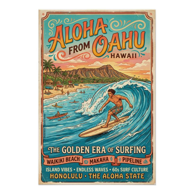 Póster Aloha Oahu Surfing  (Anverso)
