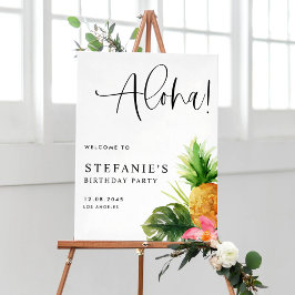 Póster Aloha Pineapple Tropical Birthday Party Welcome