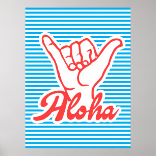 Póster Aloha, Shaka Hand, poster de verano, azul