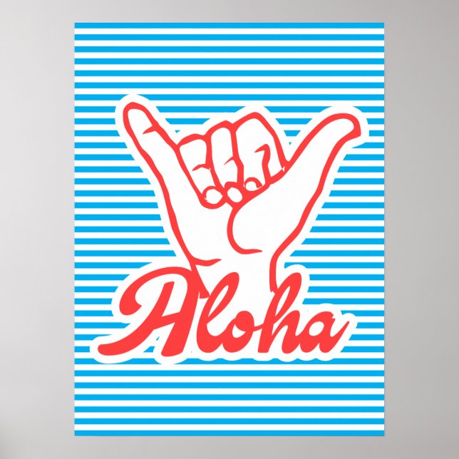 Póster Aloha, Shaka Hand, poster de verano, azul (Frente)