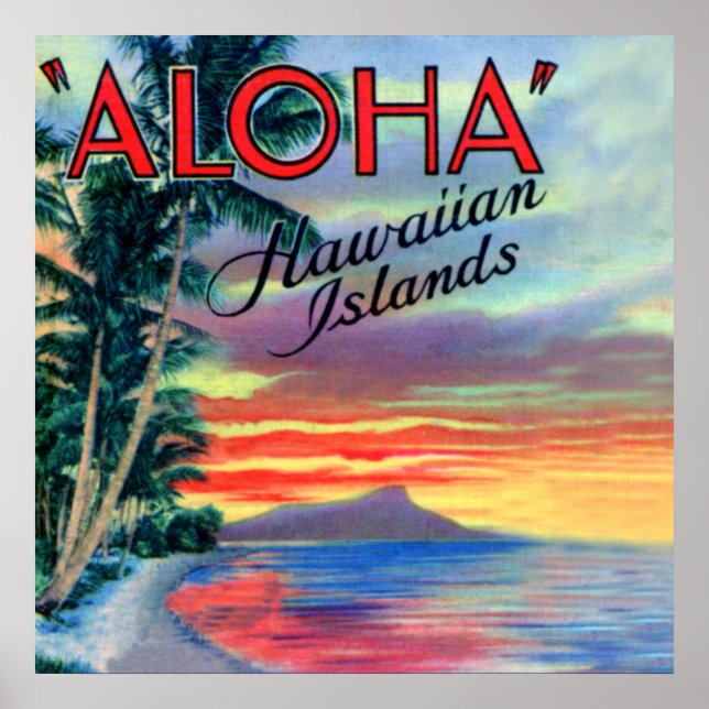 Póster Aloha Sunset de las Islas Hawái (Frente)