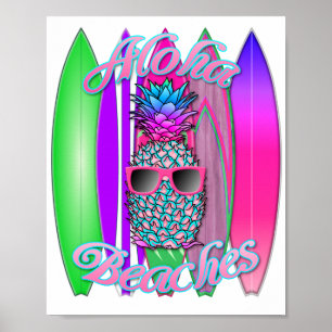 Póster Aloha Tropical Bebe Fun Surfing Pineapple