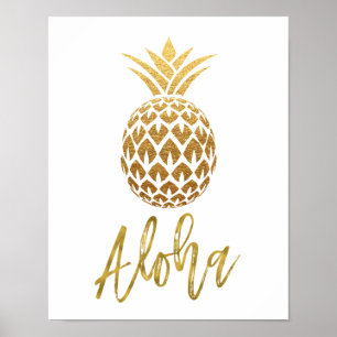 Póster Aloha Tropical Piña Blanca y Relieve metalizado do