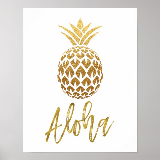 Póster Aloha Tropical Piña Blanca y Relieve metalizado do (Frente)
