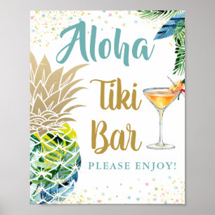 Póster Aloha Tropical Pineapple Hawaiian Luau Tiki Bar