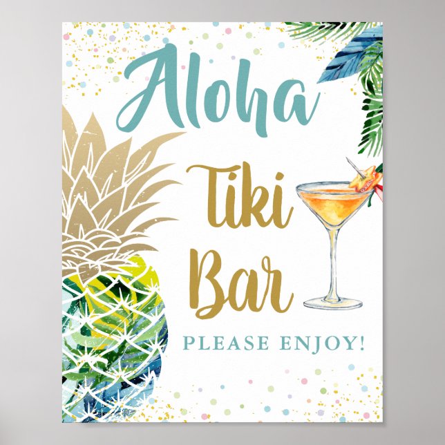 Póster Aloha Tropical Pineapple Hawaiian Luau Tiki Bar (Frente)
