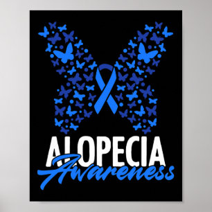 Póster Alopecia Conciencia Cinta azul Mariposa Alopecia