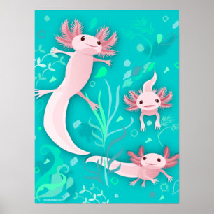 Póster Alotta Axolotts rosados en Poster Verde azulado