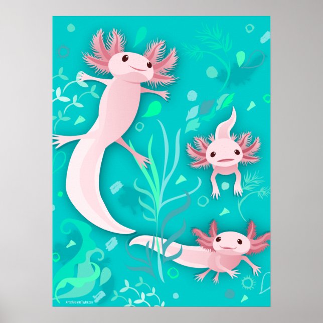 Póster Alotta Axolotts rosados en Poster Verde azulado (Frente)