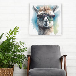 Póster alpaca blanca linda con gafas de sol