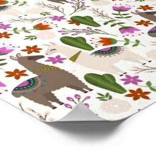 Póster Alpaca Cactus Patrón floral Amante animal