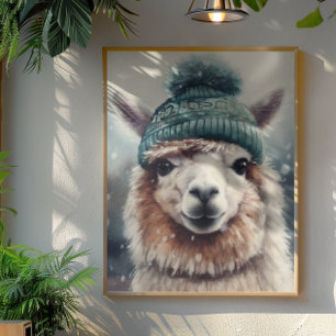 Póster Alpaca dulce de invierno, personalizado