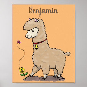 Póster Alpaca feliz con personalizado de mariposa