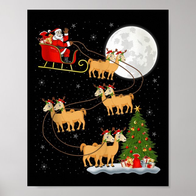 Póster Alpaca Llama Santa Sleigh Flying Funny Magical Chr (Frente)