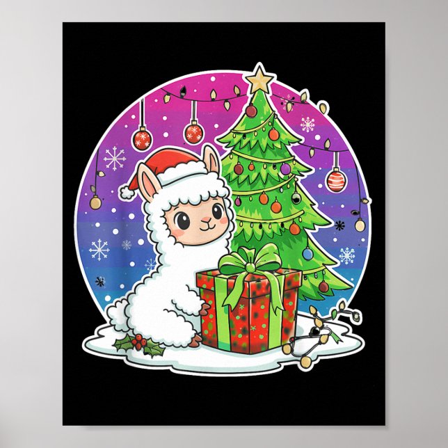 Póster Alpaca Santa Hat Xmas Alpaca Lover Adults Boy Girl (Frente)