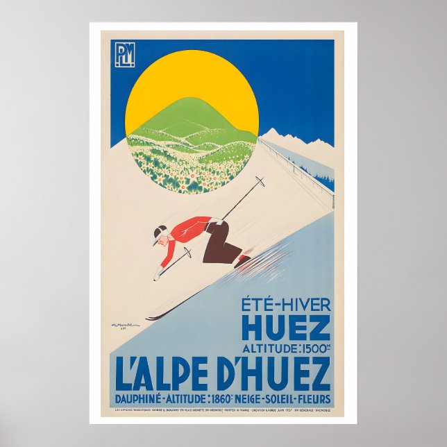 Póster Alpe d'Huez France Vintage Ski Poster (Frente)
