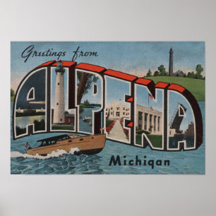 Póster Alpena, Michigan - Large Letter Scenes