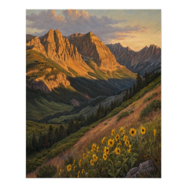 Póster Alpenglow Symphony: Golden Peaks Guarding the Sun- (Anverso)