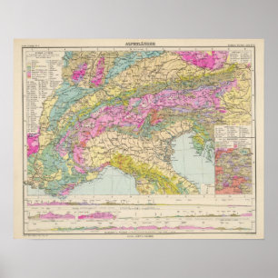 Póster Alpenlander - Atlas Map of the Alps