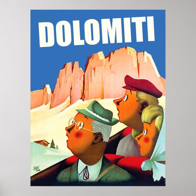 Póster Alpes Dolomitas, turistas de turismo (Frente)