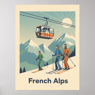 Póster Alpes franceses vintage : MidCentury