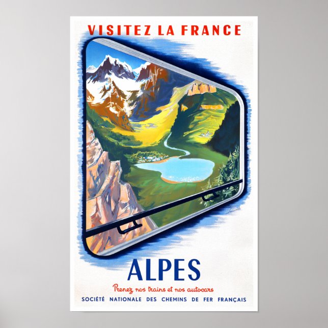 Póster Alpes por tren Francia Viaje vintage (Frente)