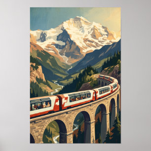 Póster Alpes suizos Suiza Viaje en tren vintage
