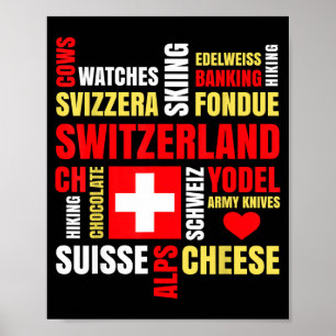 Póster Alpes suizos vacas queso fondue esquí suizo