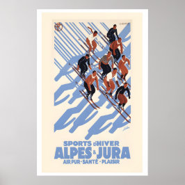 Póster Alpes y Jura Deportes de Invierno Suiza Esquí Anti