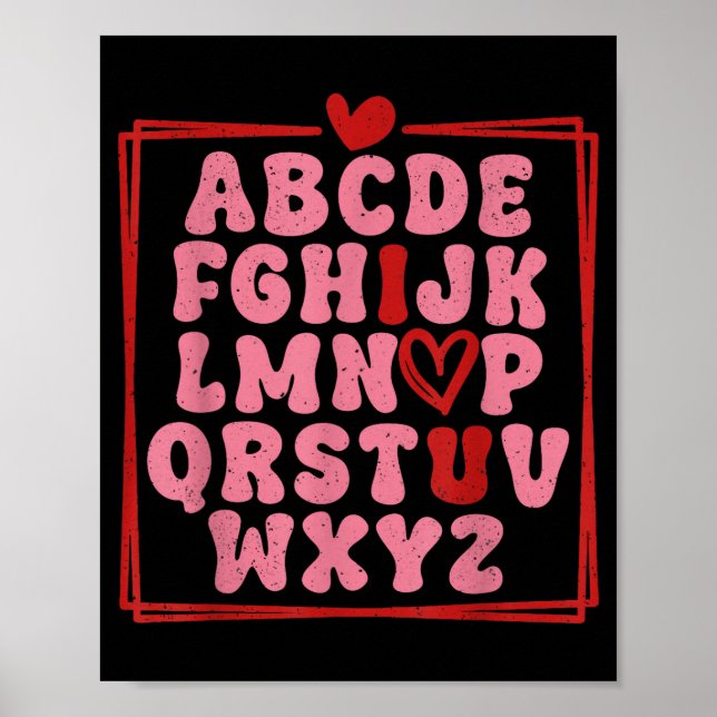 Póster Alphabet Abc I Love You Valentines Day Heart  (Frente)