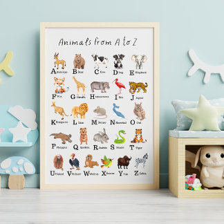Póster Alphabet Animal A - Z Niños Enfermería Educativa