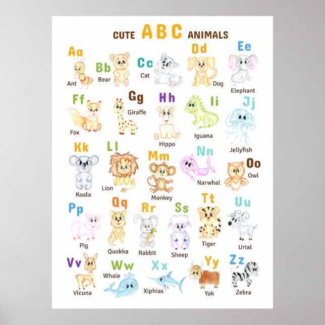 Póster Alphabet Animal ABC Animales cutáneos (Frente)