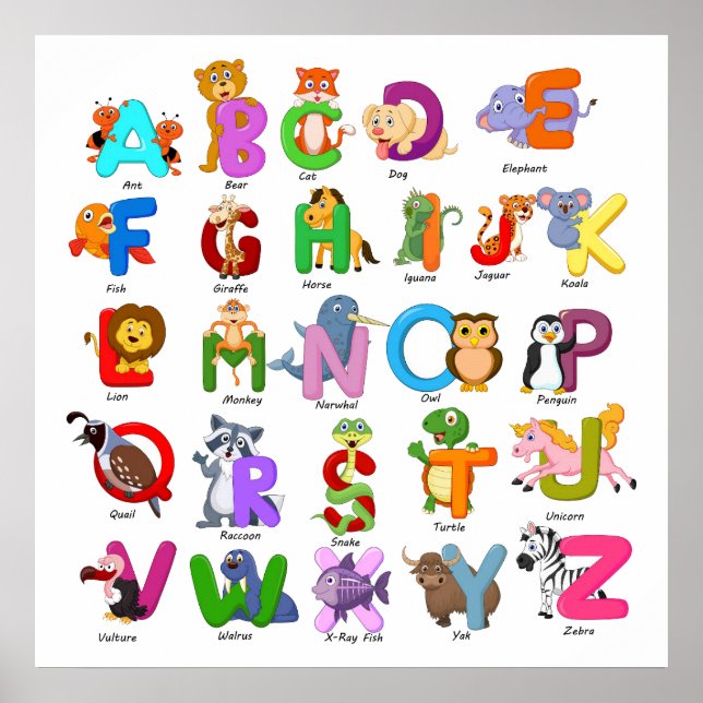 Póster Alphabet Animal Clipart Child Learning (Frente)