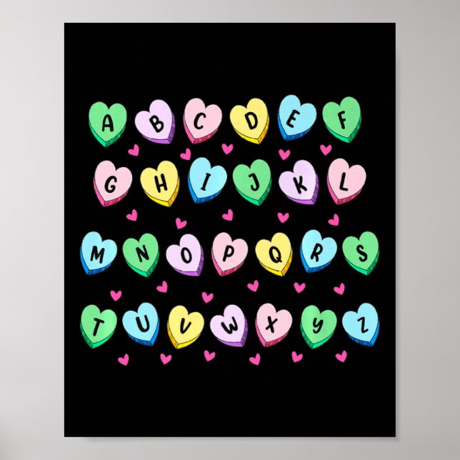Póster Alphabet Candy Heart Love Valentines Day Teacher  (Frente)