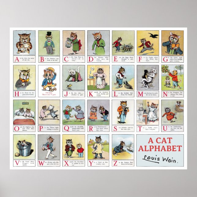 Póster Alphabet Cat, Louis Wain (Frente)