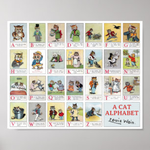 Póster Alphabet Cat, Louis Wain