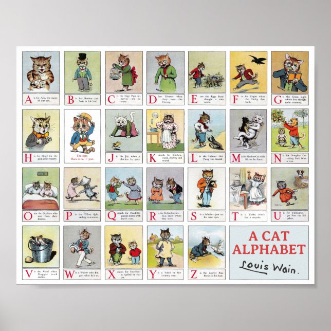 Póster Alphabet Cat, Louis Wain (Frente)