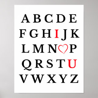 Póster Alphabet I Love You Heart Capital Letter Kids Room